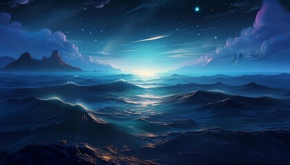 Fototapeta premium majestic ocean nighttime stunning aerial view with fantasy touch abstract seascape