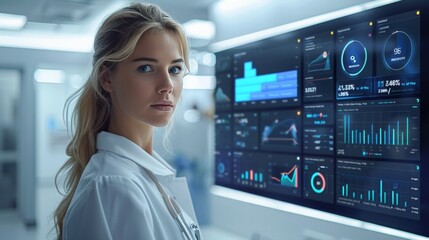 Fototapeta premium Healthcare Analytics Dashboard: A sophisticated dashboard displaying key healthcare metrics, patient outcomes, and resource allocation, emphasizing the role of analytics in healthcare decision-making.