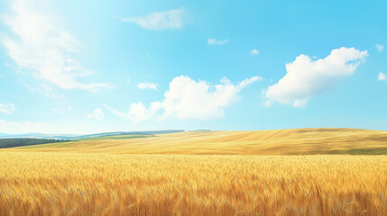 Obraz premium Golden wheat field under a blue sky