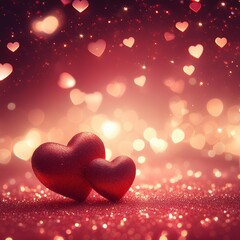 romantic background with glowing red hearts and sparkling glitter soft focus creates dreamy atmosphere perfect for valentines day