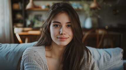 Natural Beauty: Young Woman Relaxing at Home