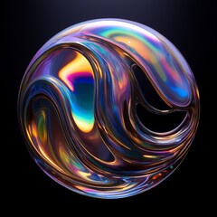 shimmering holographic liquid swirling in zero gravity creating abstract patterns and prismatic reflections set against a dark background for maximum contrast and visual impact
