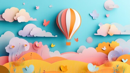 Paper Cut Style Illustration with Whimsical Background