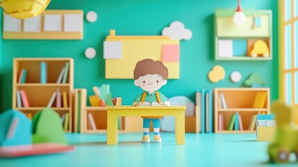 Student in School, Back to School in Paper Cut Style Illustration