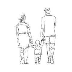 dessin en ligne continue d'une famille de dos, line art, vector