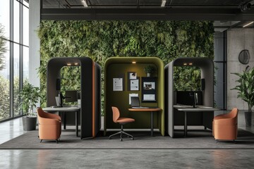 open concept office with collaborative pods