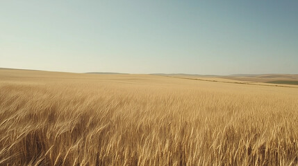 Obraz premium Endless wheat fields stretching to the horizon under a clear sky