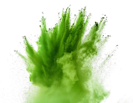 explodierender Staub, grün, isoliert auf weißen Hintergrund, Freisteller, Transparent 
