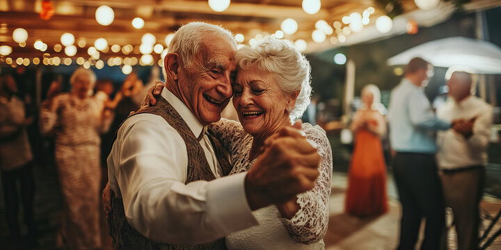 Elderly Couple of Unknown Race, Dancing Cheerfully at Wedding Reception
