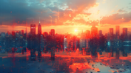 A creative depiction of a cityscape with crisp, linear elements for buildings and softer, blurred areas for the surrounding urban landscape, capturing the complexity and movement of city life 