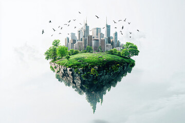 Floating City with Green Landscape.