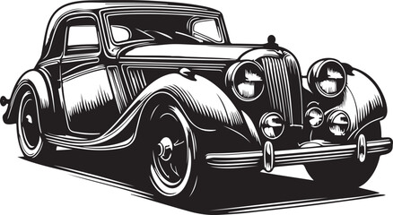 Car vector outline silhouette with white background classic vintage model
