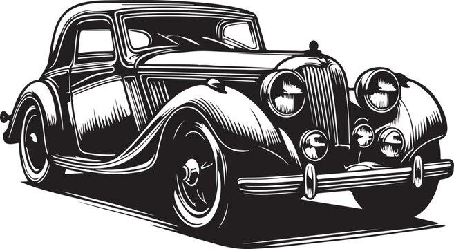 Car vector outline silhouette with white background classic vintage model
