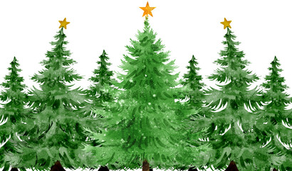 Watercolor Christmas Tree forest border Illustration