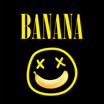 Banana nirvana funny print vector for t shirt. Smile