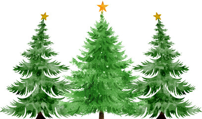 Watercolor Christmas Tree forest border Illustration