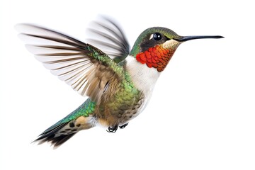 Fototapeta premium Hummingbird hovering and feeding isolated on a white background