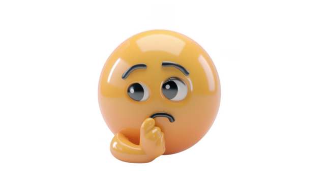 3D Emoji with a thinking face ,isolated on a pure white background