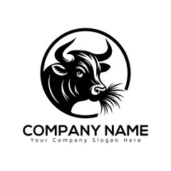 Bullhead silhouette logo icon vector design bull Circle logo design illustrator design Creative bull logo design bull with grass icon  cow farm modern company logo