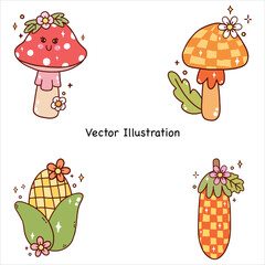 Groovy Thanksgiving Day Happy Thanksgiving Cute Element Thanksgiving Vector Illustration