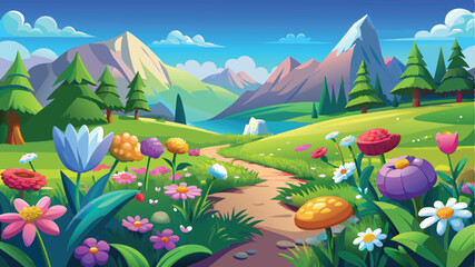 Fototapeta premium Illustration of a flower meadow in spring. AI digital illustration