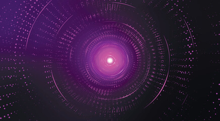 Bright colorful circular spiral. Abstract digital background. Colorful dotted spiral swirls circles. Glowing tunnel background. Futuristic lens. 3d vector illustration