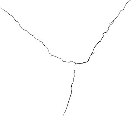 Surface crack and fissure in ground, concrete, crevices from disaster top view. Breaks on land surface from earthquake isolated on white background. Broken ground, wall, glass pattern effect. Damage	