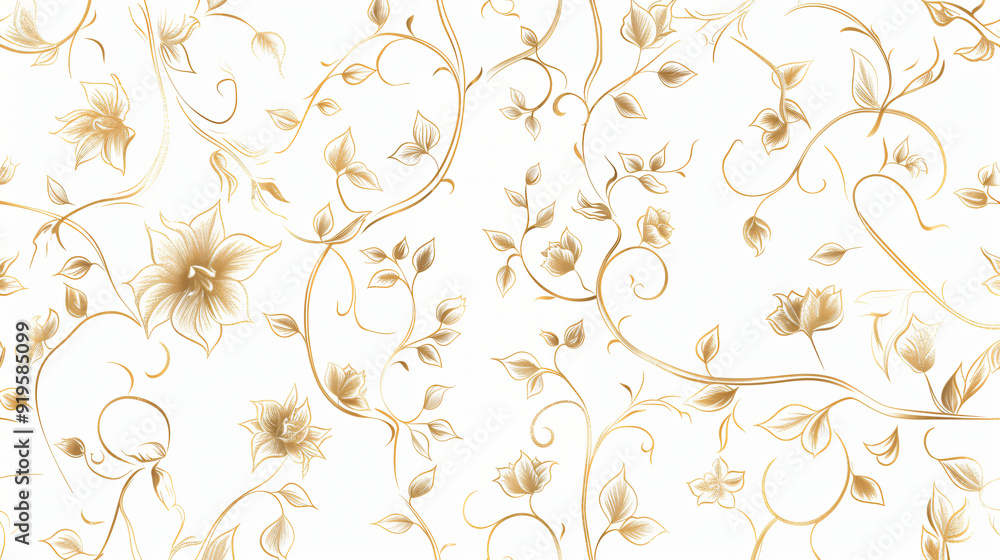 Poster Elegant golden flower and vine seamless pattern for a delicate design