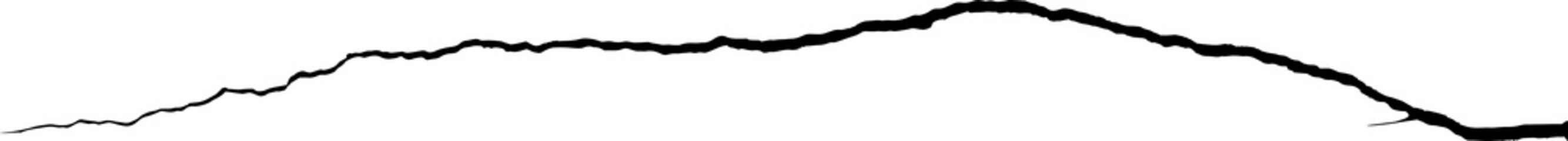 Surface crack and fissure in ground, concrete, crevices from disaster top view. Breaks on land surface from earthquake isolated on white background. Broken ground, wall, glass pattern effect. Damage	