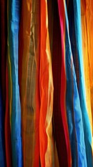 Colorful fabric drapes cascade down, creating a vibrant atmosphere in the sunlit room