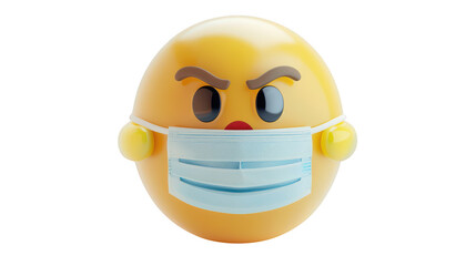 3D Emoji with a medical mask ,isolated on a pure white background