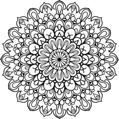 Mandala Design for color book. Detailed Black and White Round Mandala coloring page On White Background.