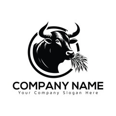 Bullhead silhouette logo icon vector design bull Circle logo design illustrator design Creative bull logo design bull with grass icon  cow farm modern company logo