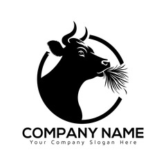Bullhead silhouette logo icon vector design bull Circle logo design illustrator design Creative bull logo design bull with grass icon  cow farm modern company logo