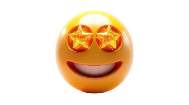 3D Emoji with stars for eyes ,isolated on a pure white background
