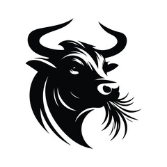 Bullhead silhouette logo icon vector design bull Circle logo design illustrator design Creative bull logo design bull with grass icon  cow farm modern company logo