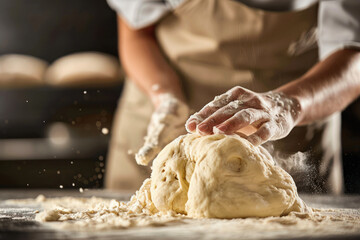 Artisan baker crafting dough with floury hands