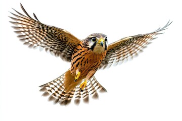 Obraz premium Kestrel hovering and hunting isolated on a white background