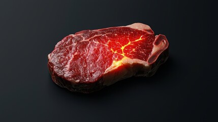 Fototapeta premium A close-up view of a premium ribeye steak showcasing its marbled texture and rich colors, perfect for culinary presentations.