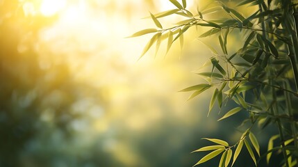 Fototapeta premium Close-up of Bamboo Leaves with Sunlight Filtering Through the Foliage