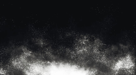 Black and white animation of bright particles flying upwards. Dynamic particles float chaotically in slow motion in space. Shimmering sparkling particles. Real colorful particles in the air. 3D vector