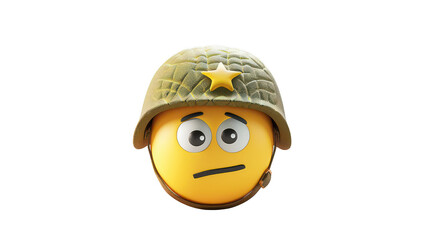3D Emoji with a military helmet ,isolated on a pure white background
