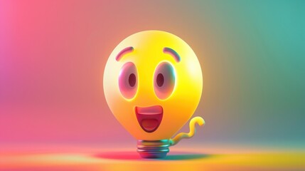 Naklejka premium Happy lightbulb with big eyes and a smile.