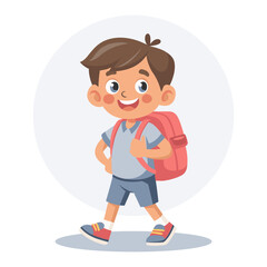 Cute schoolboy with school backpack going to school. Pupil character. Flat style illustration