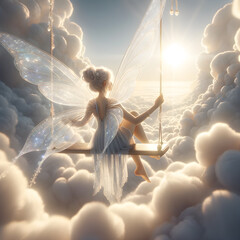 fairy on a swing in the clouds