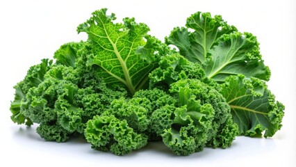 Fresh and vibrant green kale leaves isolated on white background , healthy, food, nutrition, organic, vegetable, superfood