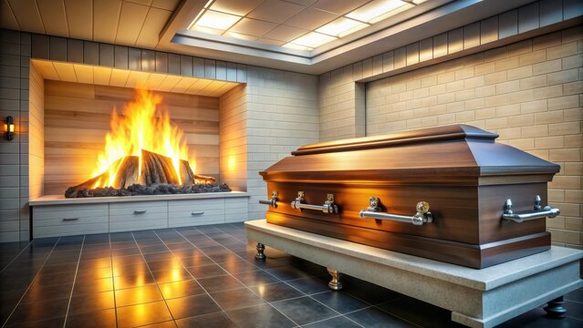 Coffin being cremated in a crematorium, Coffin, cremated, crematorium, death, mourn, funeral, grief, loss