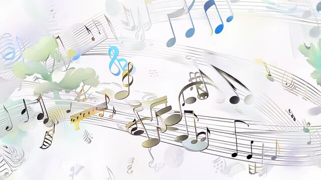 Treble clef and note signs on a light background