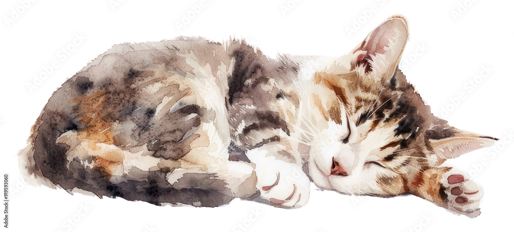 Wall mural png watercolor cat sleeping peacefully