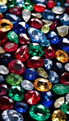 A close-up image showcasing a collection of precious stones, highlighting their brilliant colors, intricate facets, and unique textures, emphasizing their natural beauty and sparkle.
